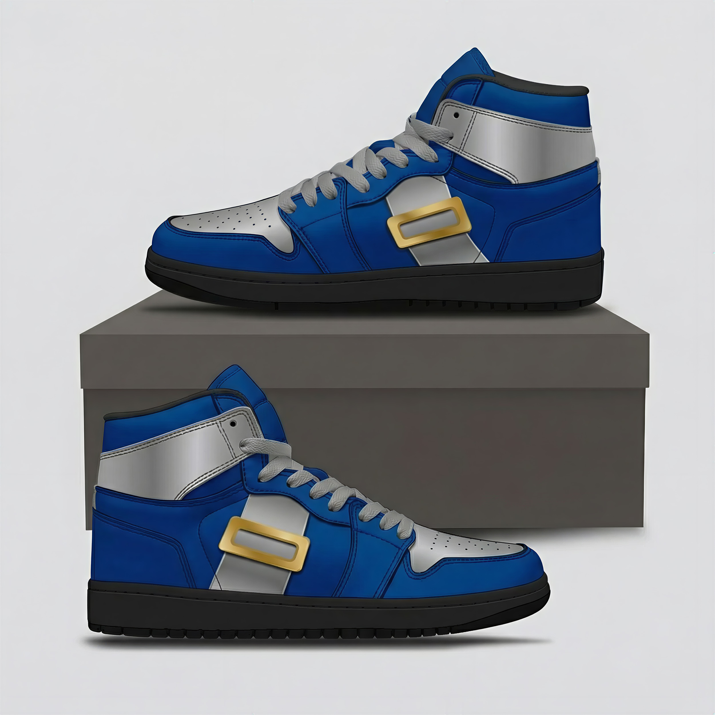 Royal Blue & Silver Shonen-J High-Top Athletic Sneakers with Gold Accent